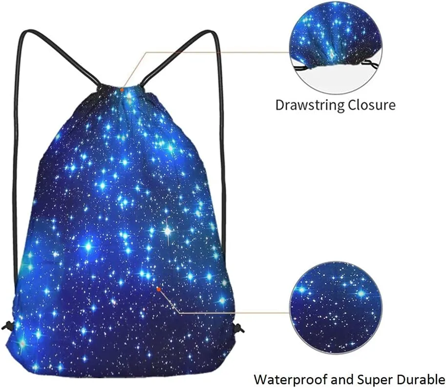 Star Drawstring Bags Backpack Bag Galaxy Blue Magical Outer Space Universe Nebula Constellation Night Sky Sport Gym Sack for Men Women