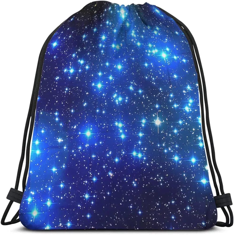 Star Drawstring Bags Backpack Bag Galaxy Blue Magical Outer Space Universe Nebula Constellation Night Sky Sport Gym Sack for Men Women