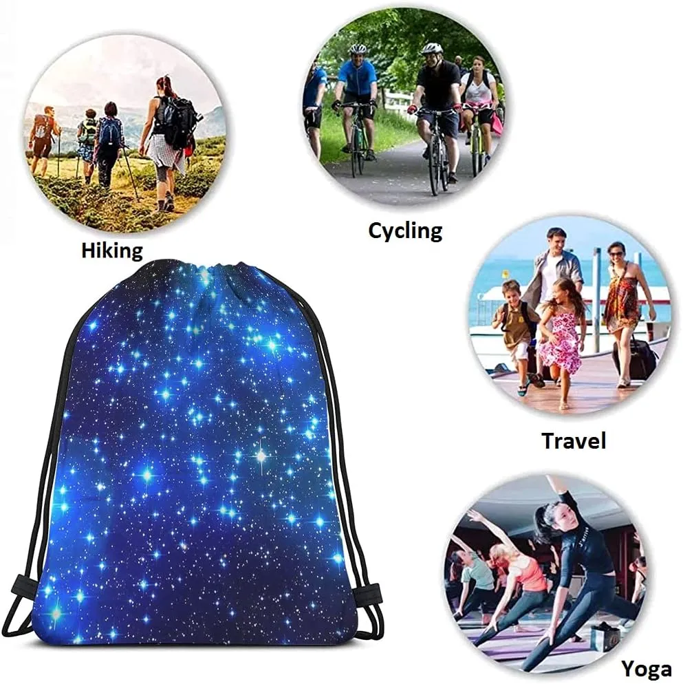 Star Drawstring Bags Backpack Bag Galaxy Blue Magical Outer Space Universe Nebula Constellation Night Sky Sport Gym Sack for Men Women
