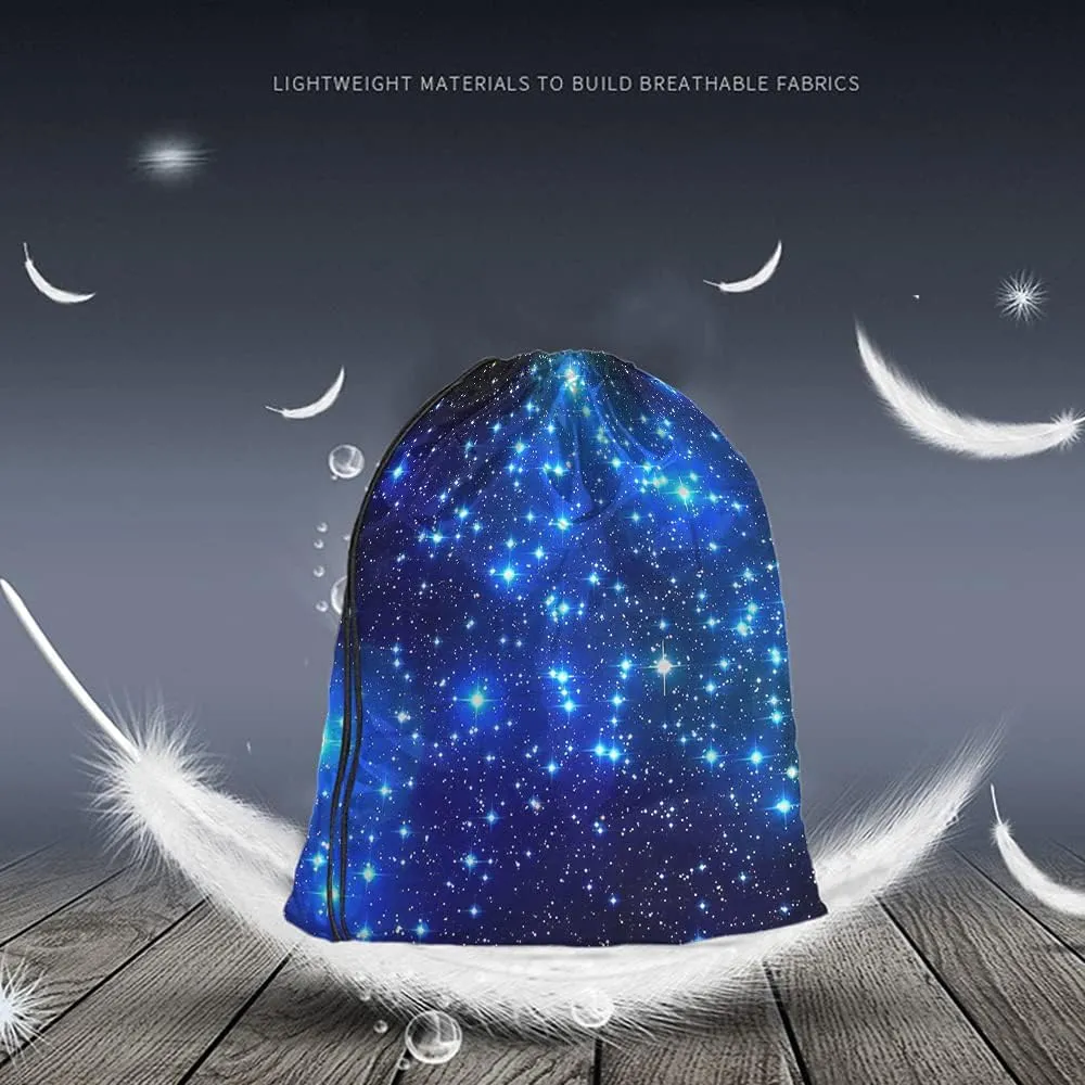 Star Drawstring Bags Backpack Bag Galaxy Blue Magical Outer Space Universe Nebula Constellation Night Sky Sport Gym Sack for Men Women