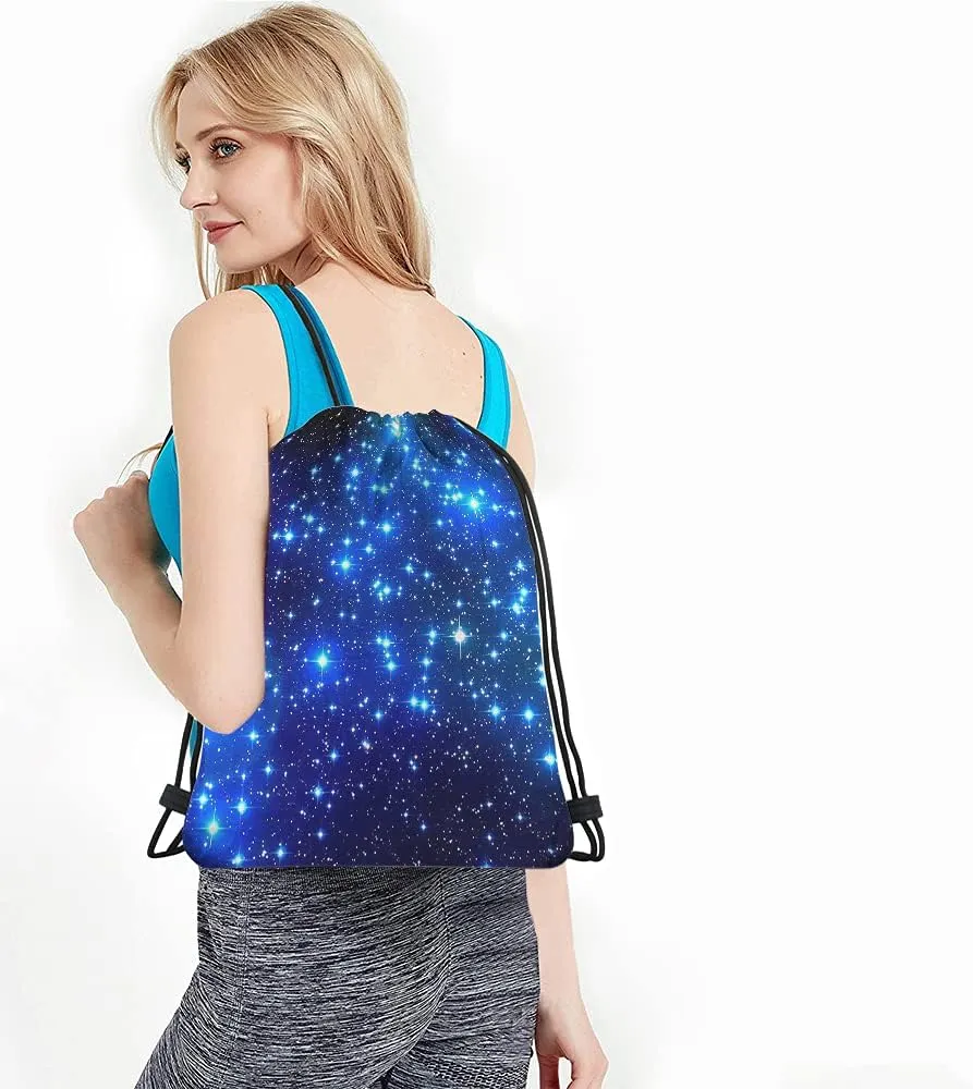 Star Drawstring Bags Backpack Bag Galaxy Blue Magical Outer Space Universe Nebula Constellation Night Sky Sport Gym Sack for Men Women