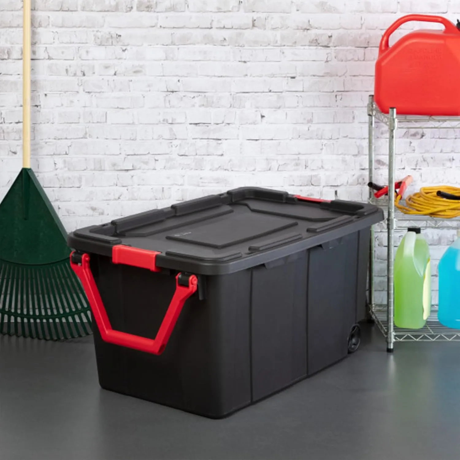 Sterilite 4-Pack Industrial Tote, Heavy-Duty Storage Bins w/Lids and Wheels, 40 Gallon - Stackable Organizing Containers for Home, Garage, Office, and Basement