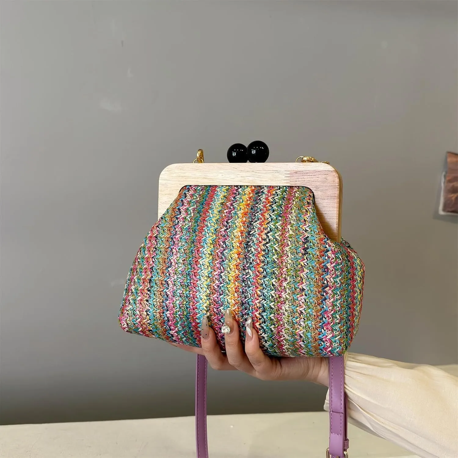 Straw Clip Crossbody Shoulder Bag for Women Clutch Purse Summer Beach Woven Pouch Handbag for Party Vacation