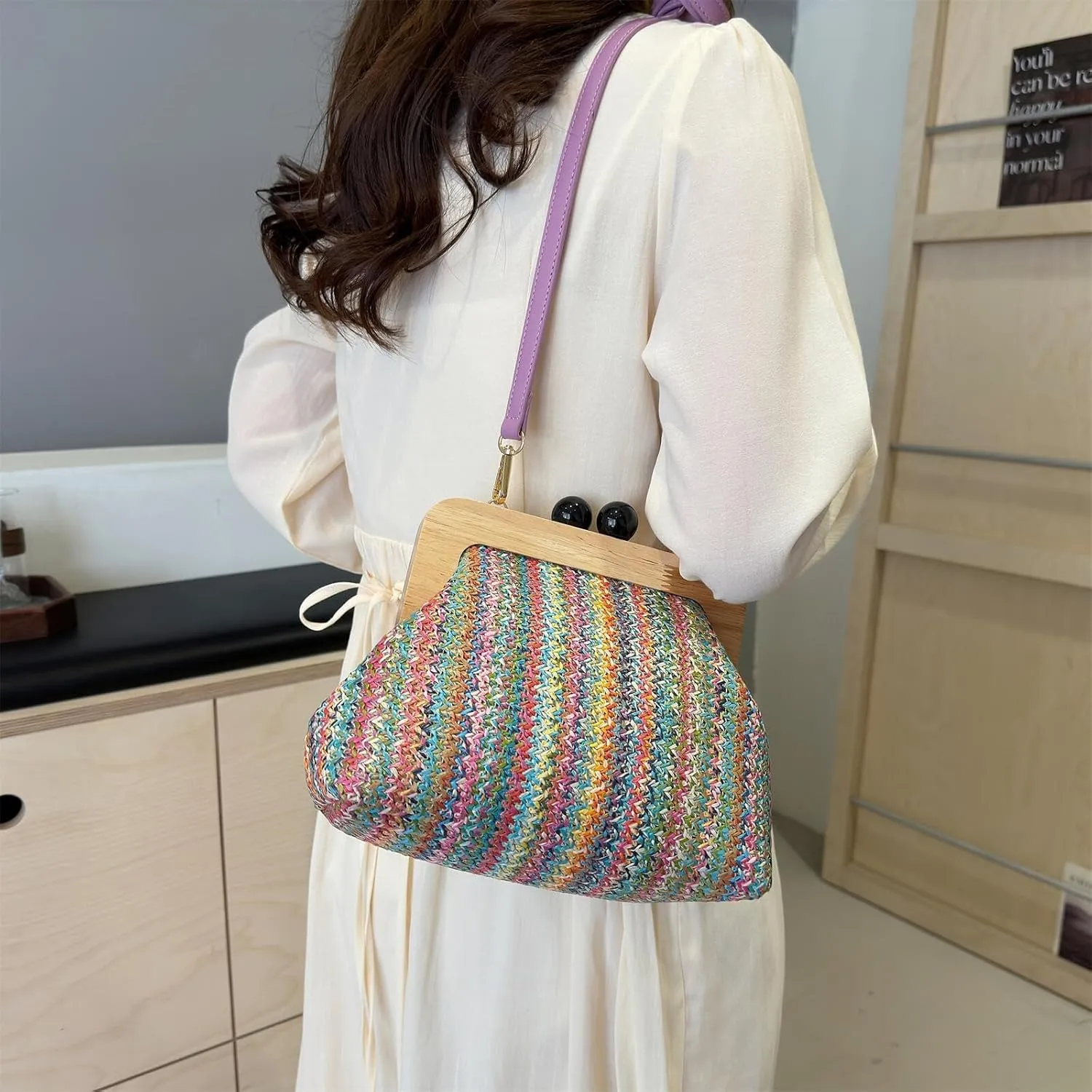 Straw Clip Crossbody Shoulder Bag for Women Clutch Purse Summer Beach Woven Pouch Handbag for Party Vacation