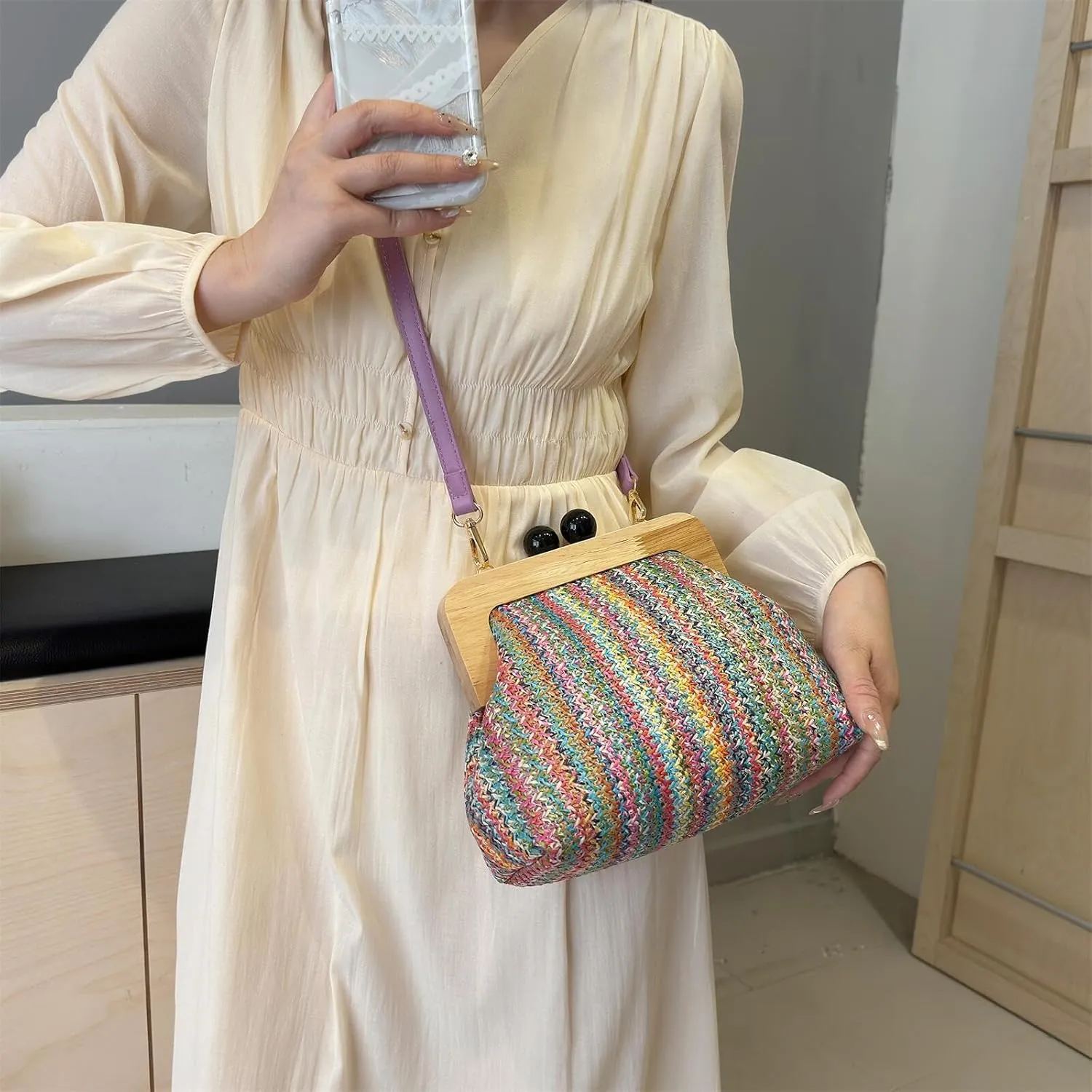 Straw Clip Crossbody Shoulder Bag for Women Clutch Purse Summer Beach Woven Pouch Handbag for Party Vacation