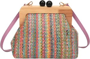Straw Clip Crossbody Shoulder Bag for Women Clutch Purse Summer Beach Woven Pouch Handbag for Party Vacation
