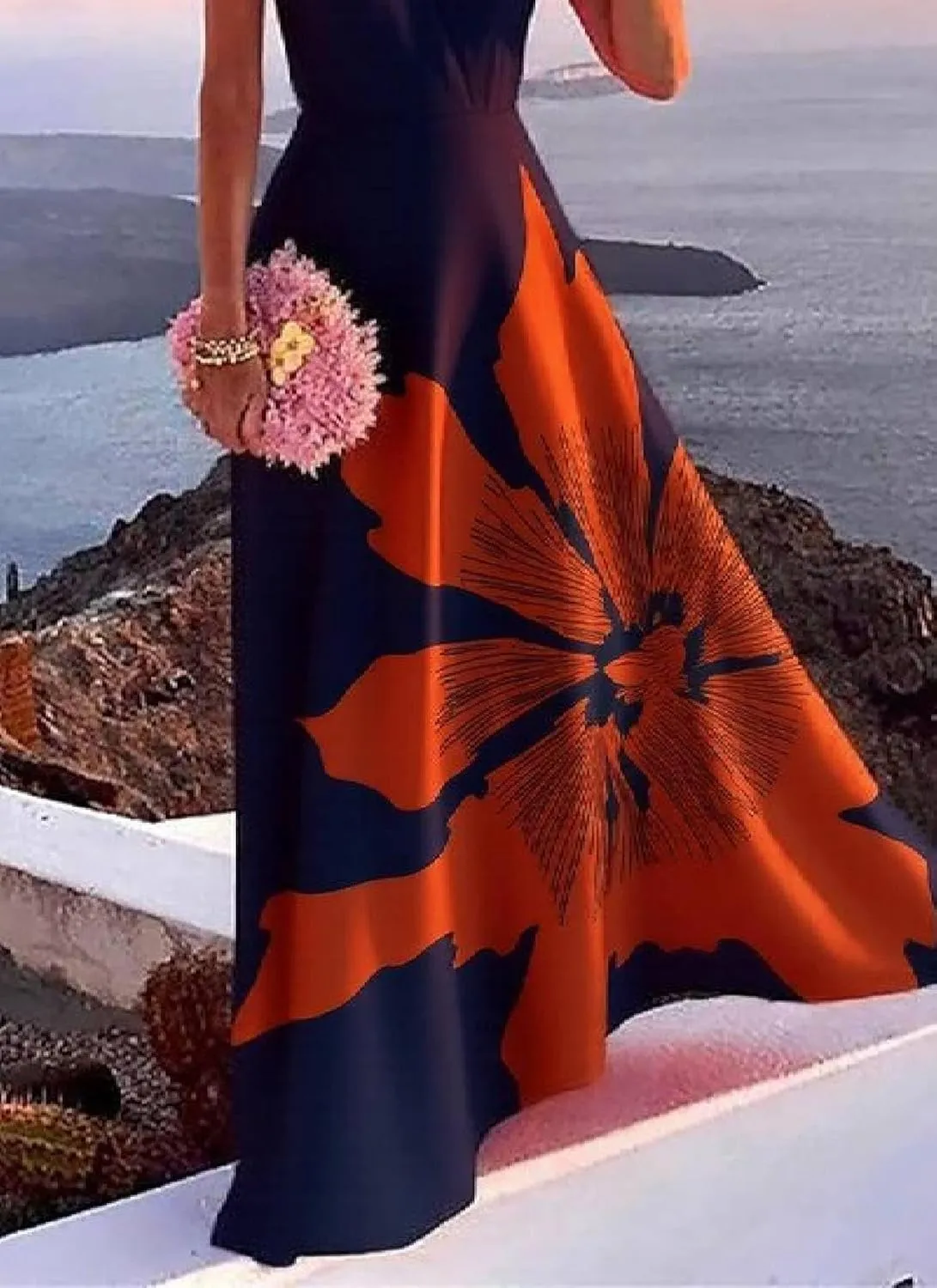 Summer Dresses for Women Elegant Floral Print Deep V Neck Sleeveless A Line Maxi Dress Wedding Guest Dress