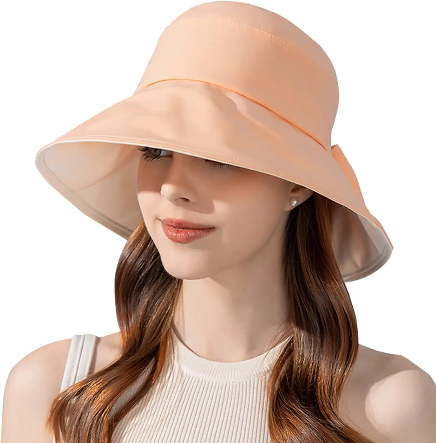 Sun Hats for Women Foldable Wide Large Brim UV Protection Gardening Hat Reversible Cotton Summer Hat with Fold-Up Brim
