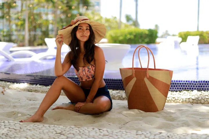 Sunburst Large Straw Tote Bag, Blush