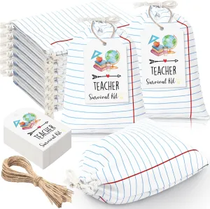 Sweetude 24 Set Teacher Appreciation Gifts Bags Bulk Teacher Survival Kit Drawstring Bags with Tags Thank You Survival Canvas Makeup Gifts for Appreciation Women Graduation