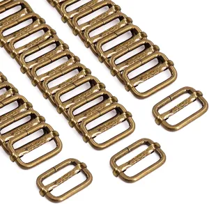 Swpeet 60Pcs 1 Inch / 25mm Bronze Heavy Duty Metal Rings Metal Rectangle Adjuster Triglides Slides Buckle, Roller Pin Buckles Slider Strap Adjuster Keychains for Belt Bags DIY Accessories