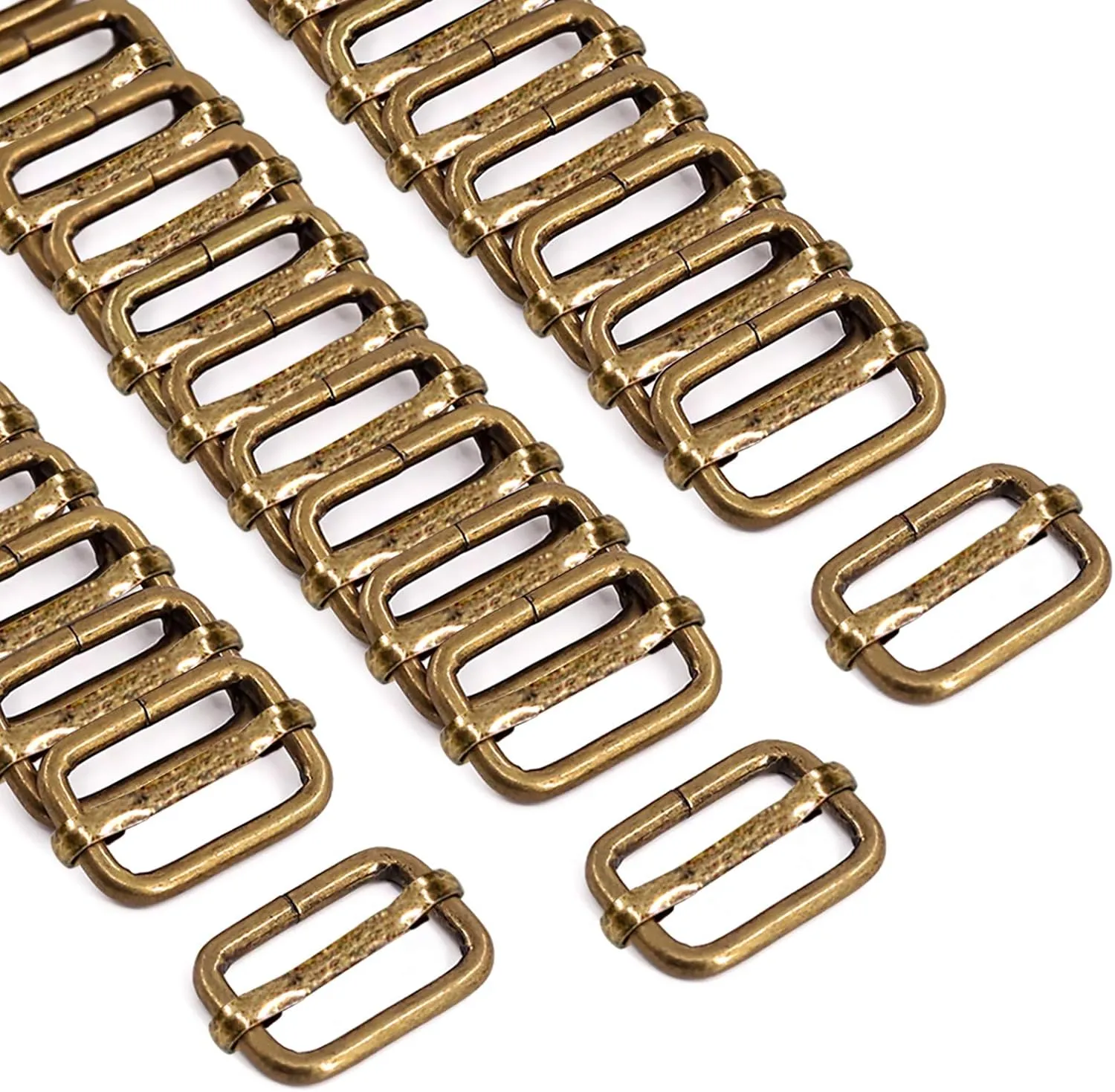 Swpeet 60Pcs 1 Inch / 25mm Bronze Heavy Duty Metal Rings Metal Rectangle Adjuster Triglides Slides Buckle, Roller Pin Buckles Slider Strap Adjuster Keychains for Belt Bags DIY Accessories