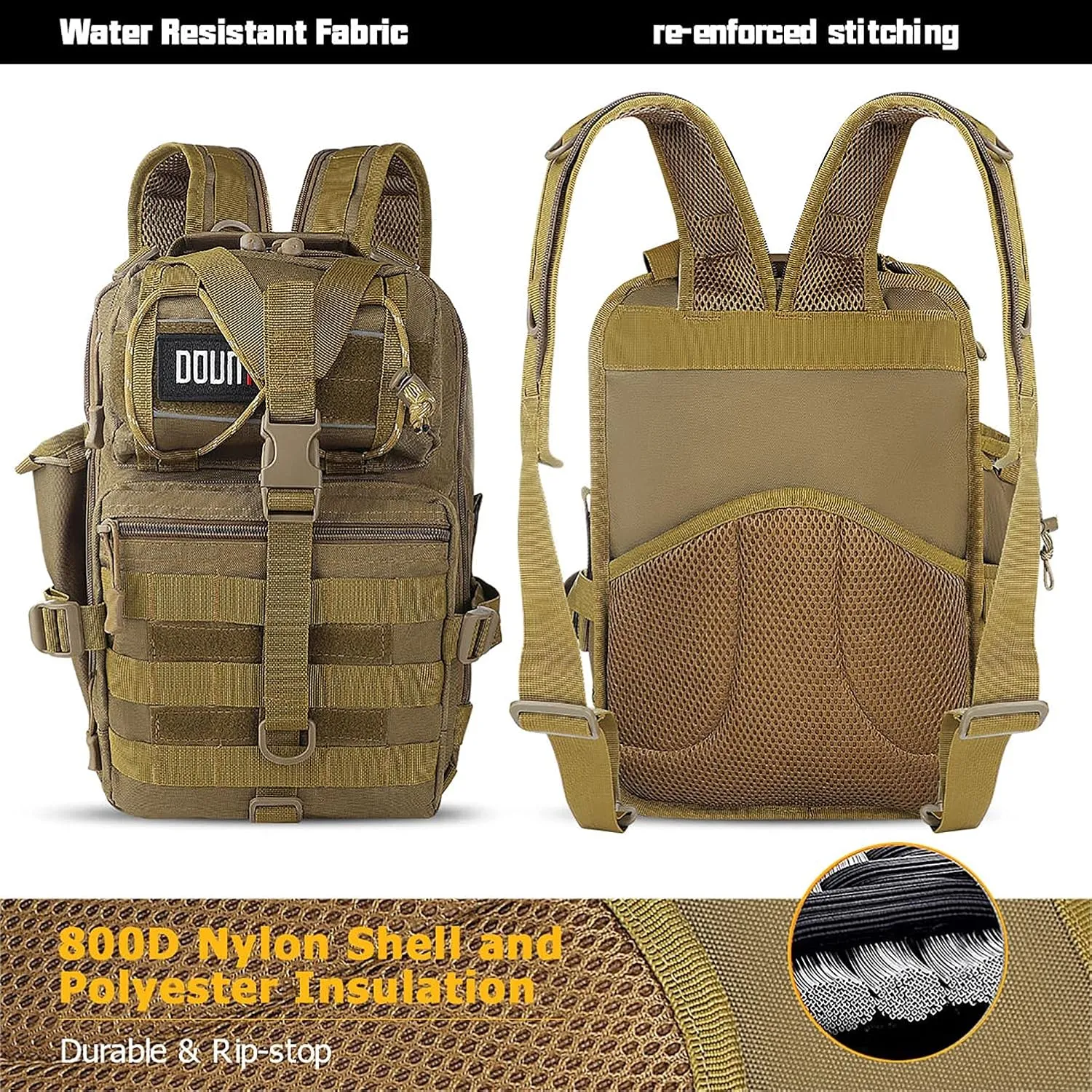 Tactical Backpack Medium EDC DayPack Military Molle Backpacks Bag Outdoor Rucksack for Fishing Hunting Camping (Khaki)