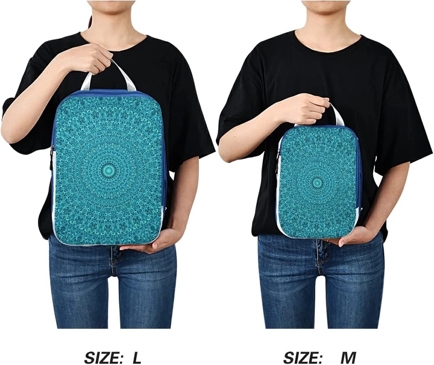 Teal mandala Abstract Bohemian Floral Flower Ornament 3 Set Packing Cubes, Travel Packing Organizers for Suitcases, Waterproof Check Oxford Toiletry Compression Luggage Storage Bag