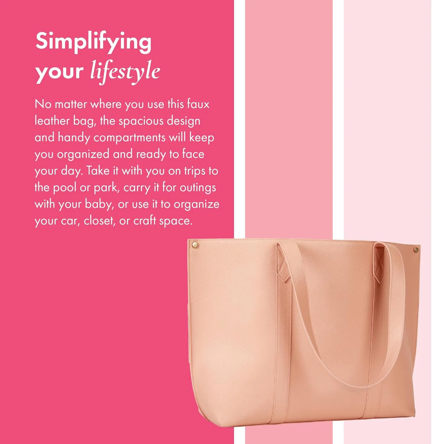 THIRTY-ONE Gifts Signature Tote Bag with Pockets, Faux Leather Tote-Bag Purse with Removable Pouch