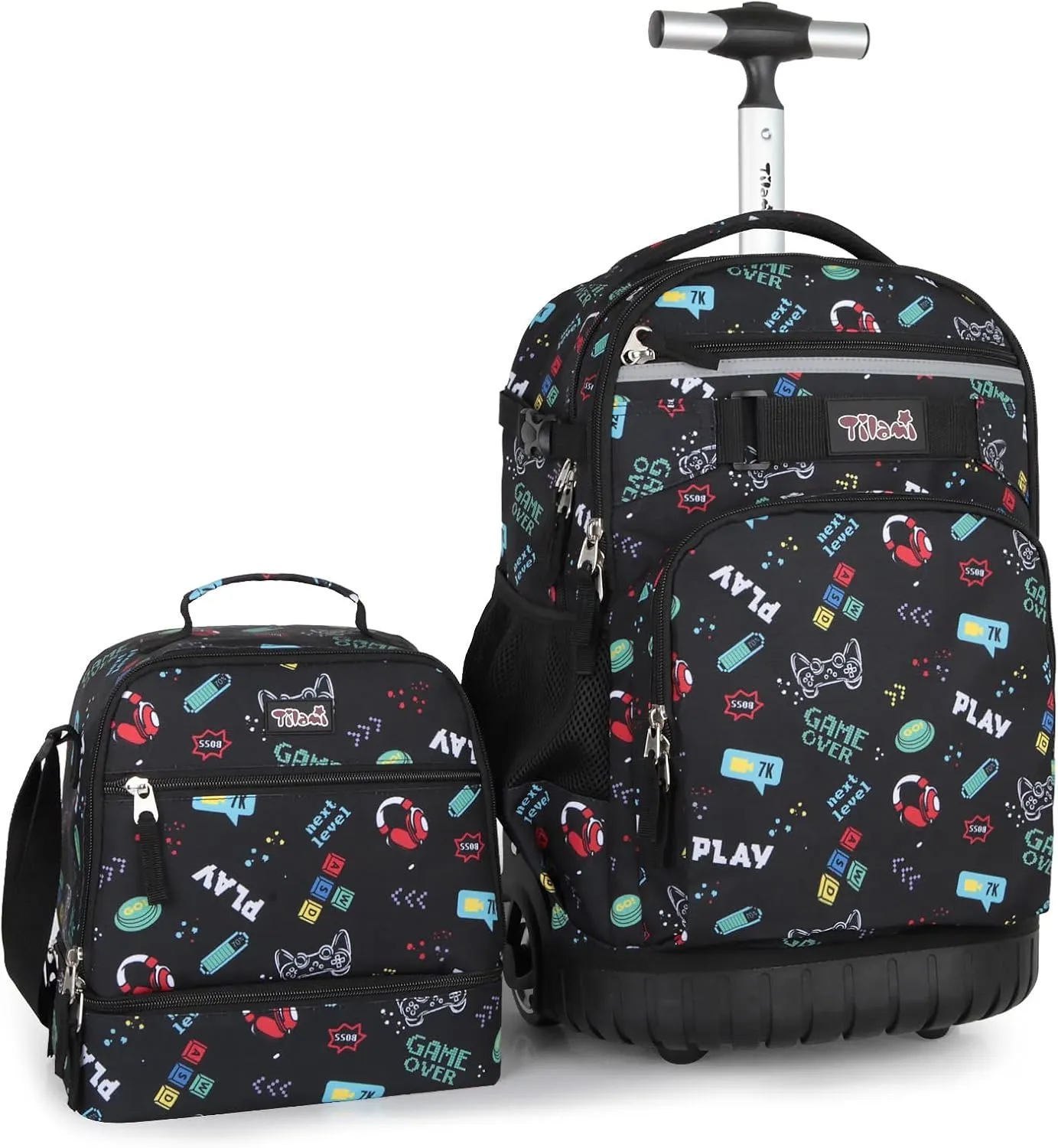 Tilami Rolling Backpack & Lunch bag for Kids 19 Inch Wheeled Bookbag for Boys & Girls for School & Travel,Music