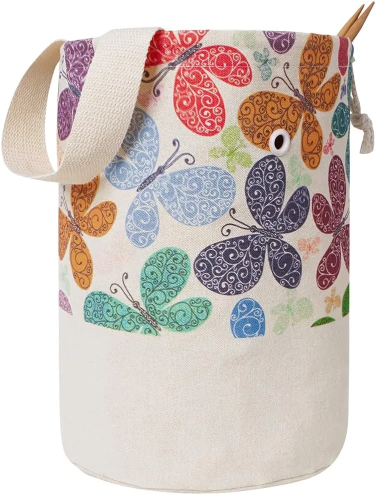TOGETRUE Yarn Bag, Knitting Crochet Bag, Portable Yarn Storage Bags Organizer for Crocheting Project, Store Skein Ball, Short Knitting Needle (Large, Butterfly)