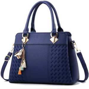 Top-Handle Handbags Purse Tote for Women Soft PU Leather Crossbody Shoulder Bag with Tassel Pendant-Blue