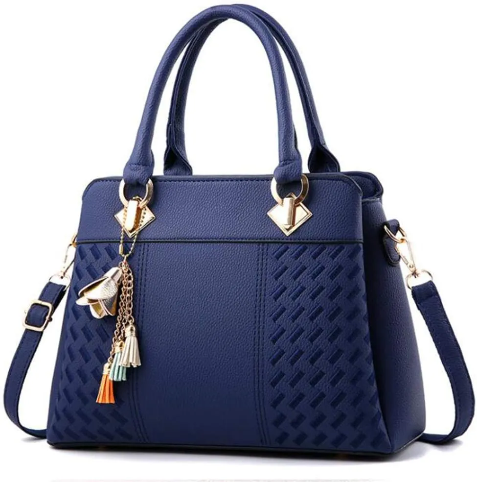 Top-Handle Handbags Purse Tote for Women Soft PU Leather Crossbody Shoulder Bag with Tassel Pendant-Blue
