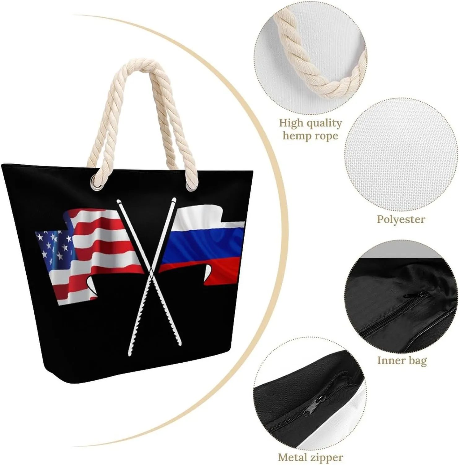 Tote Bag Large Handles Beach Bag with Zipper for Shopping Groceries Travel Outdoors Swim Pool Bag