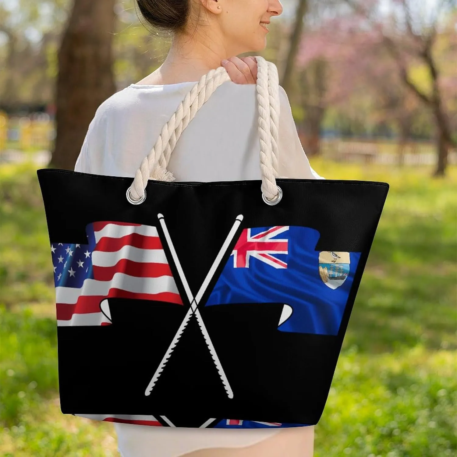 Tote Bag Large Handles Beach Bag with Zipper for Shopping Groceries Travel Outdoors Swim Pool Bag