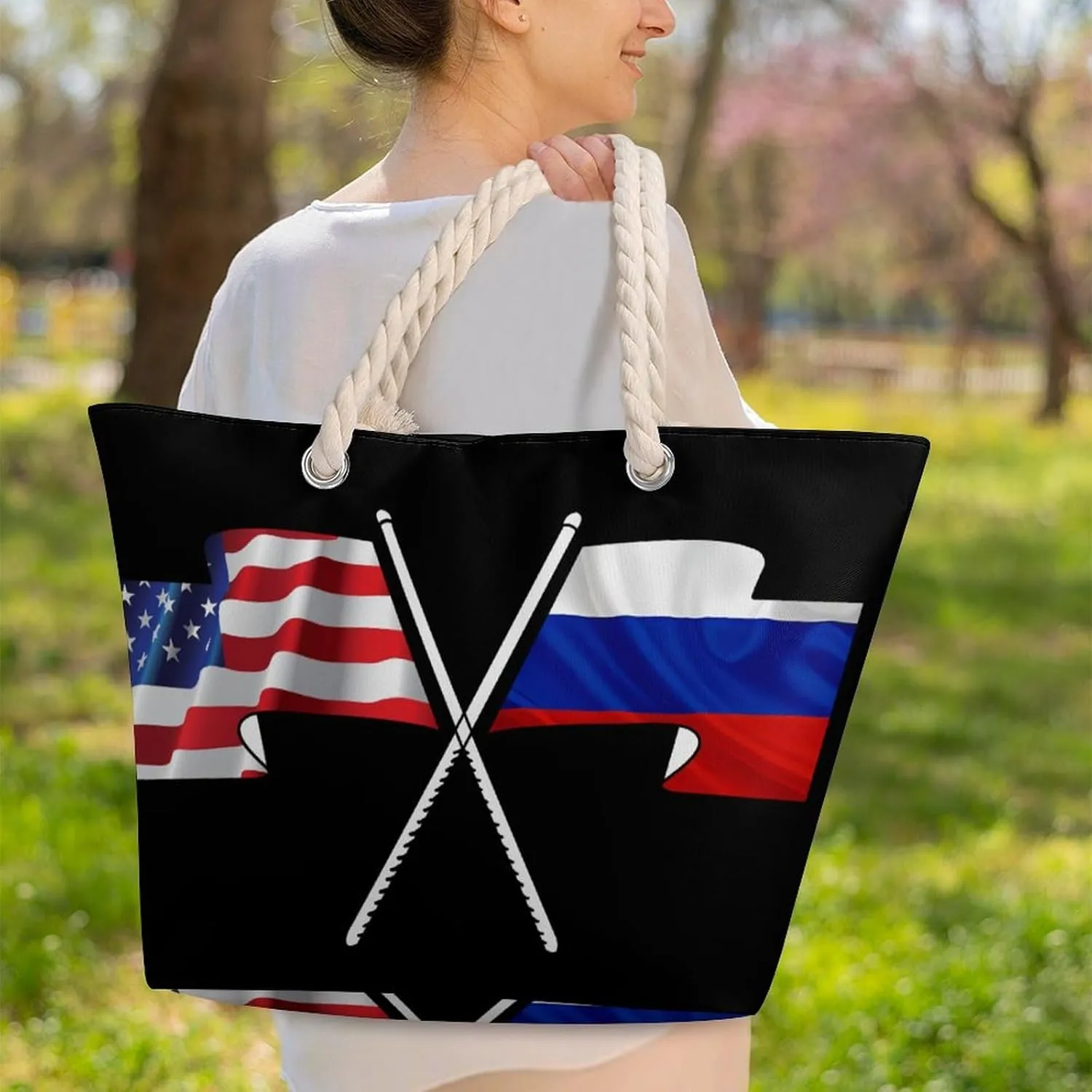 Tote Bag Large Handles Beach Bag with Zipper for Shopping Groceries Travel Outdoors Swim Pool Bag