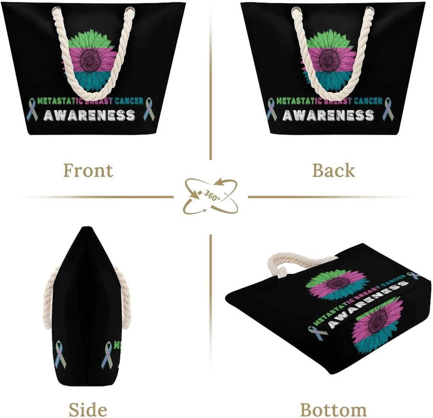 Tote Bag Large Handles Beach Bag with Zipper for Shopping Groceries Travel Outdoors Swim Pool Bag