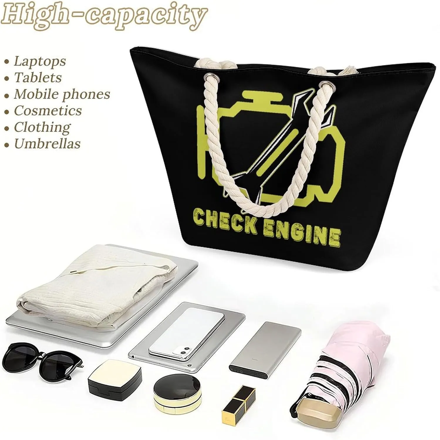 Tote Bag Large Handles Beach Bag with Zipper for Shopping Groceries Travel Outdoors Swim Pool Bag
