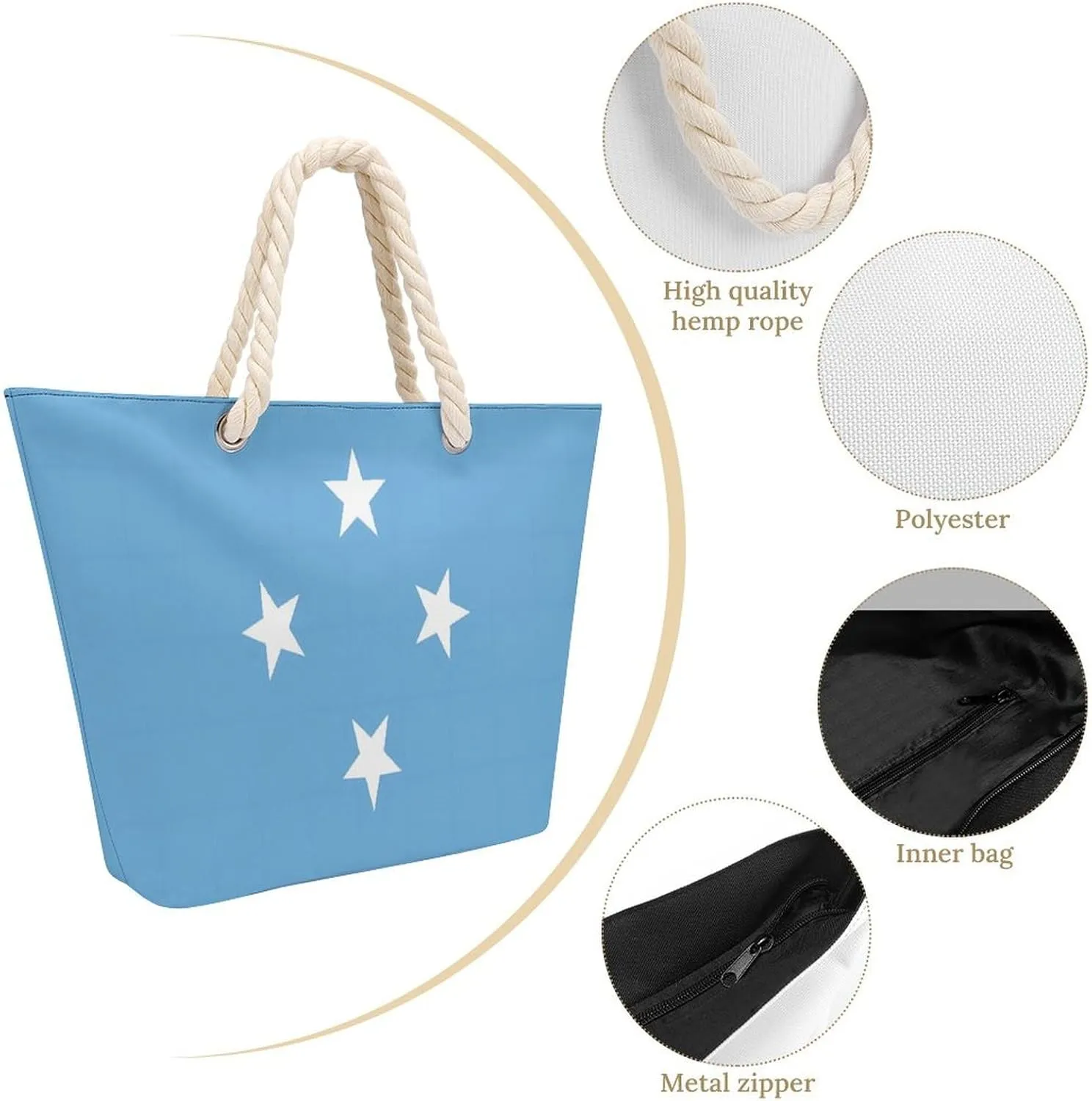Tote Bag Large Handles Beach Bag with Zipper for Shopping Groceries Travel Outdoors Swim Pool Bag