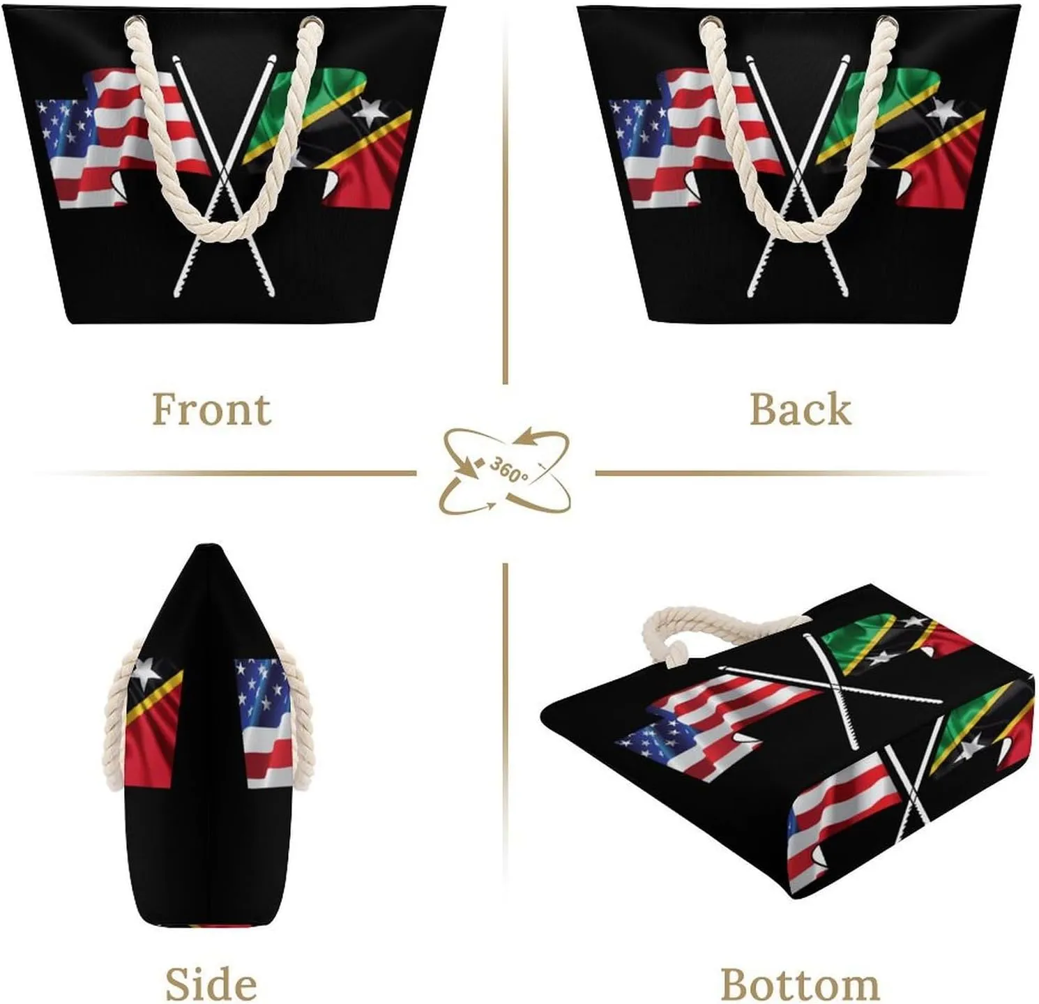 Tote Bag Large Handles Beach Bag with Zipper for Shopping Groceries Travel Outdoors Swim Pool Bag