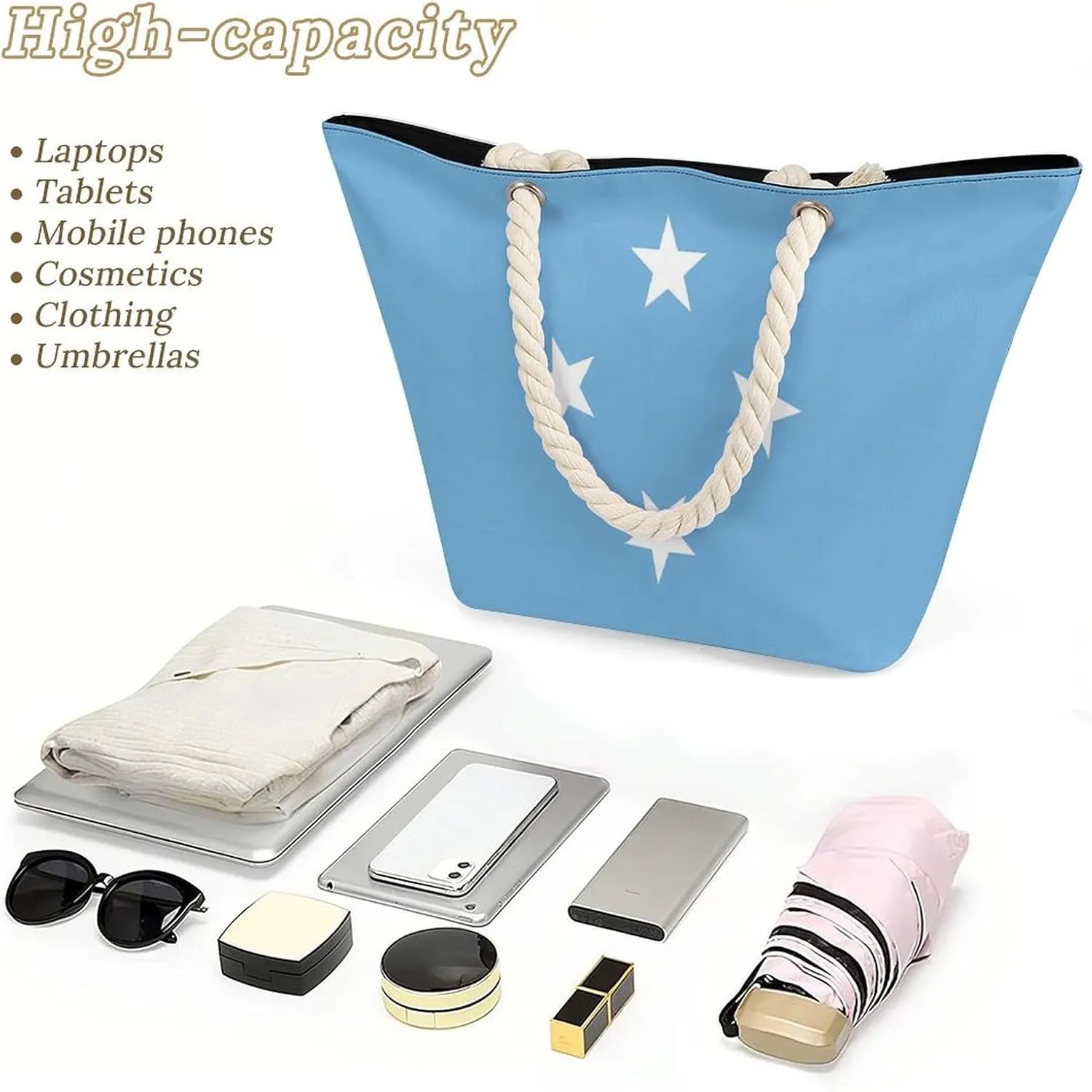 Tote Bag Large Handles Beach Bag with Zipper for Shopping Groceries Travel Outdoors Swim Pool Bag