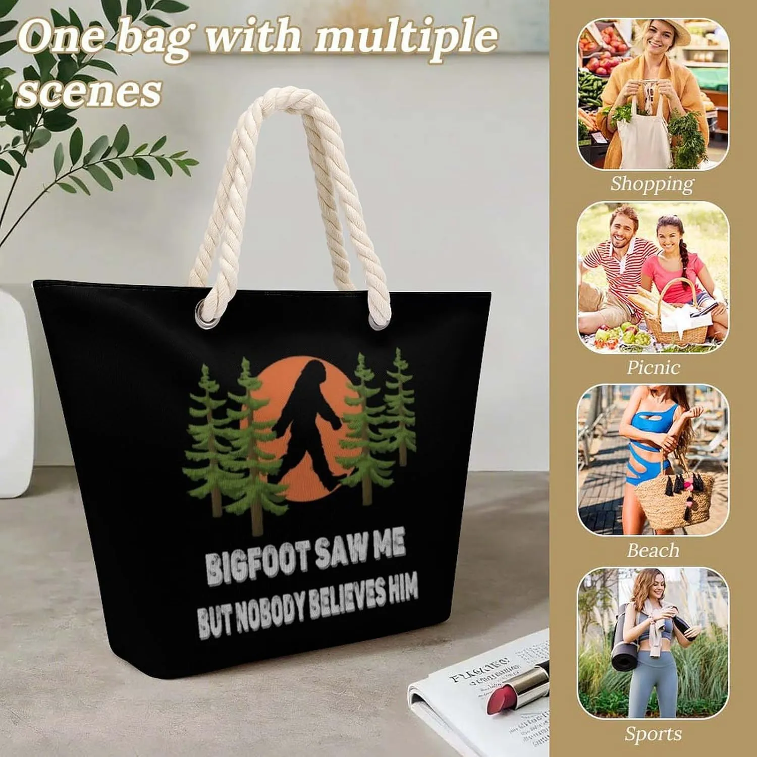Tote Bag Large Handles Beach Bag with Zipper for Shopping Groceries Travel Outdoors Swim Pool Bag