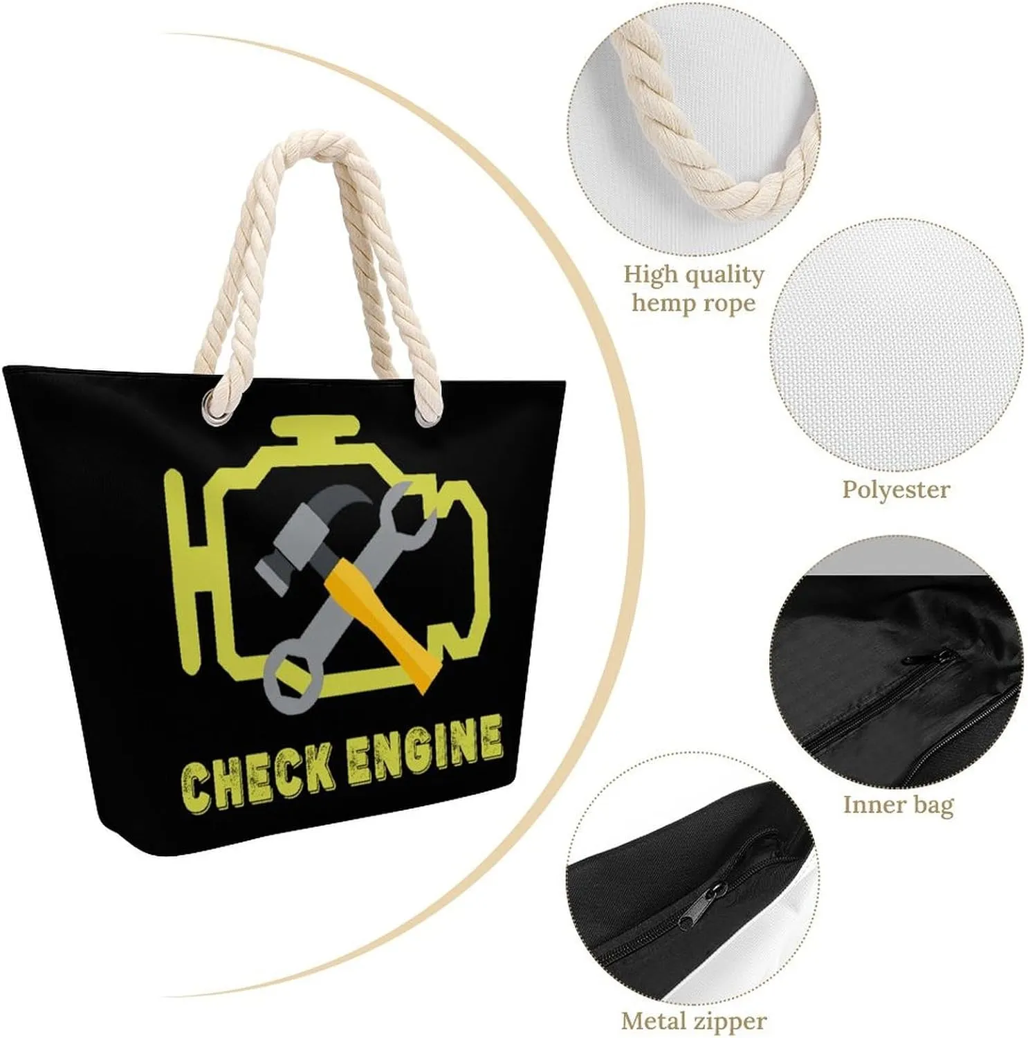 Tote Bag Large Handles Beach Bag with Zipper for Shopping Groceries Travel Outdoors Swim Pool Bag