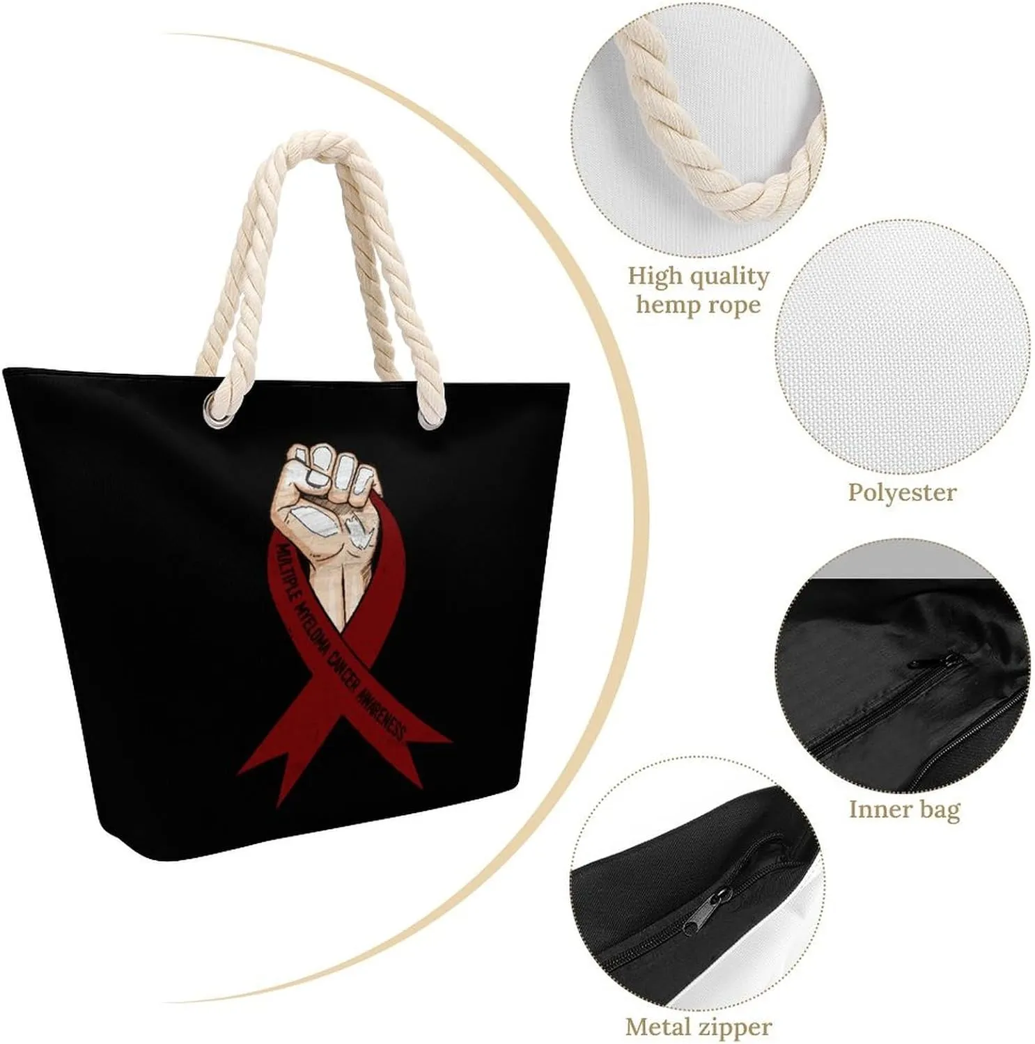 Tote Bag Large Handles Beach Bag with Zipper for Shopping Groceries Travel Outdoors Swim Pool Bag