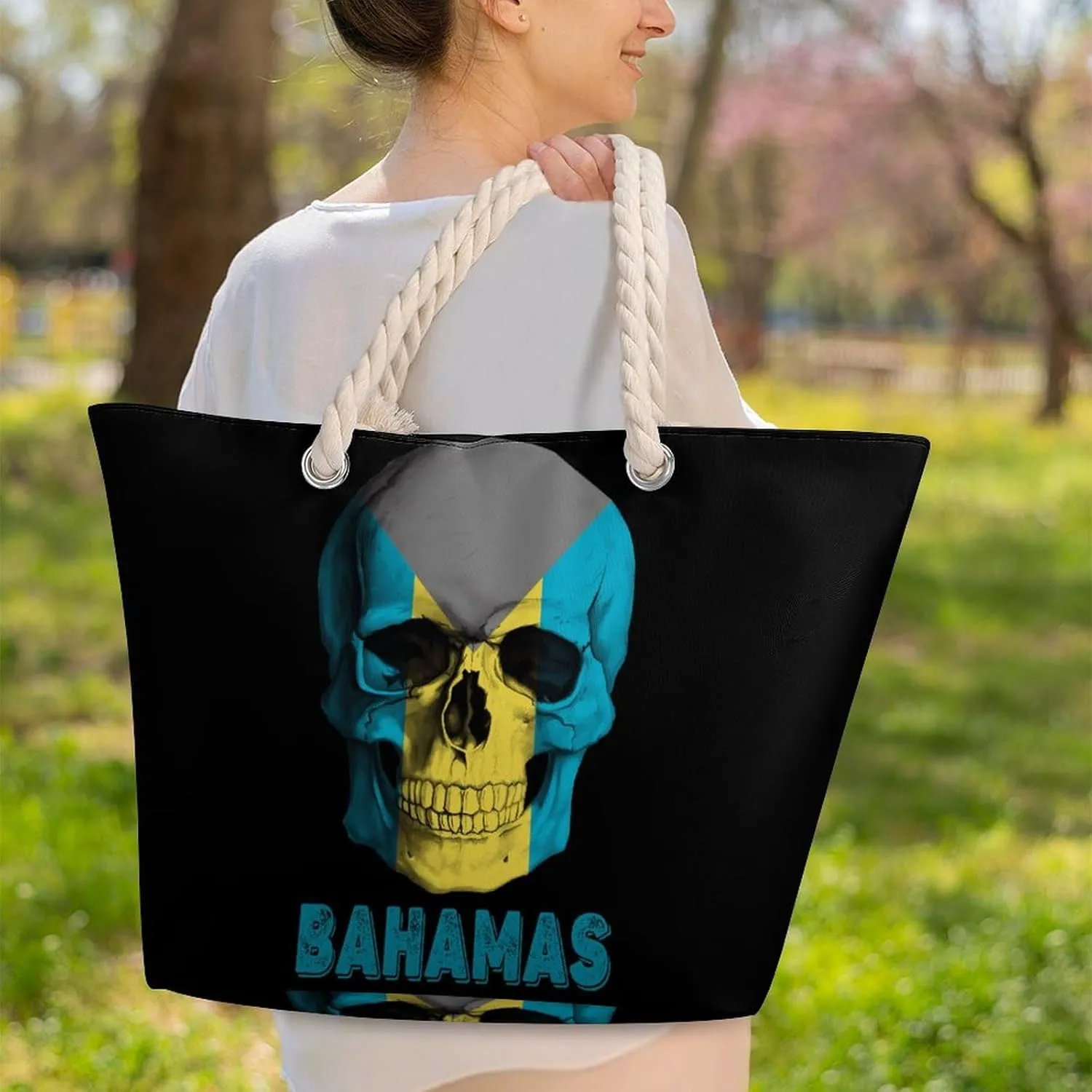 Tote Bag Large Handles Beach Bag with Zipper for Shopping Groceries Travel Outdoors Swim Pool Bag