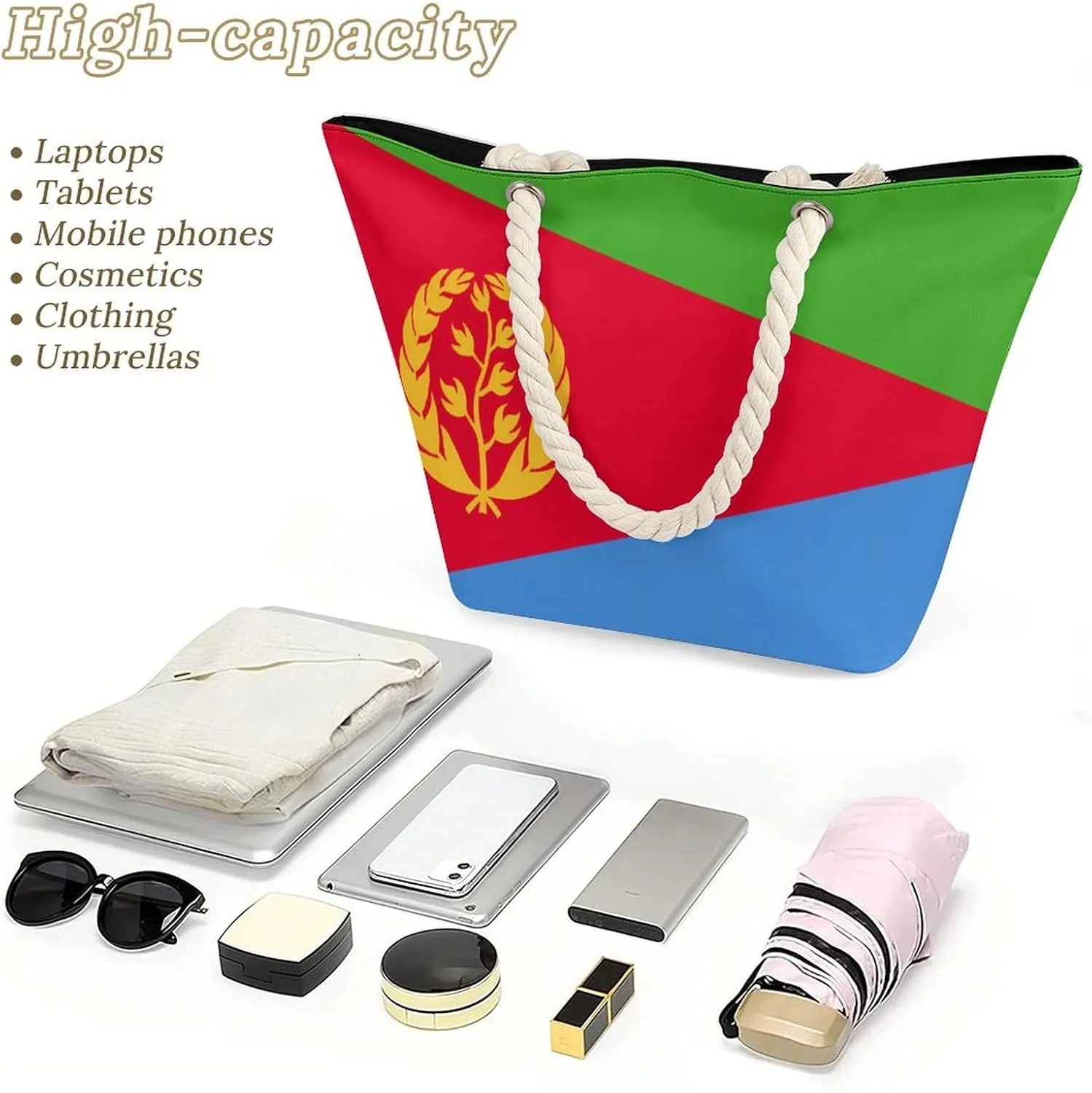 Tote Bag Large Handles Beach Bag with Zipper for Shopping Groceries Travel Outdoors Swim Pool Bag