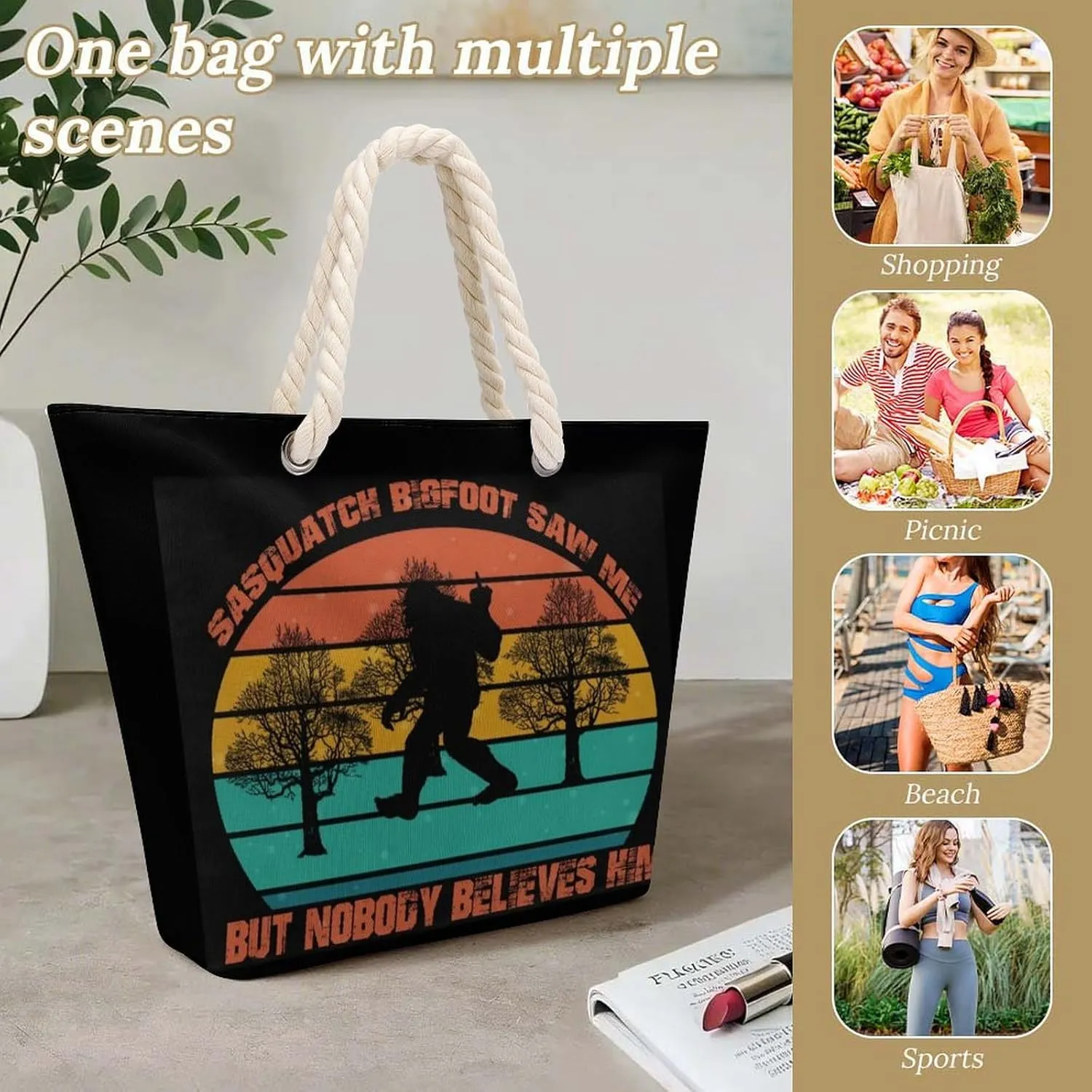 Tote Bag Large Handles Beach Bag with Zipper for Shopping Groceries Travel Outdoors Swim Pool Bag