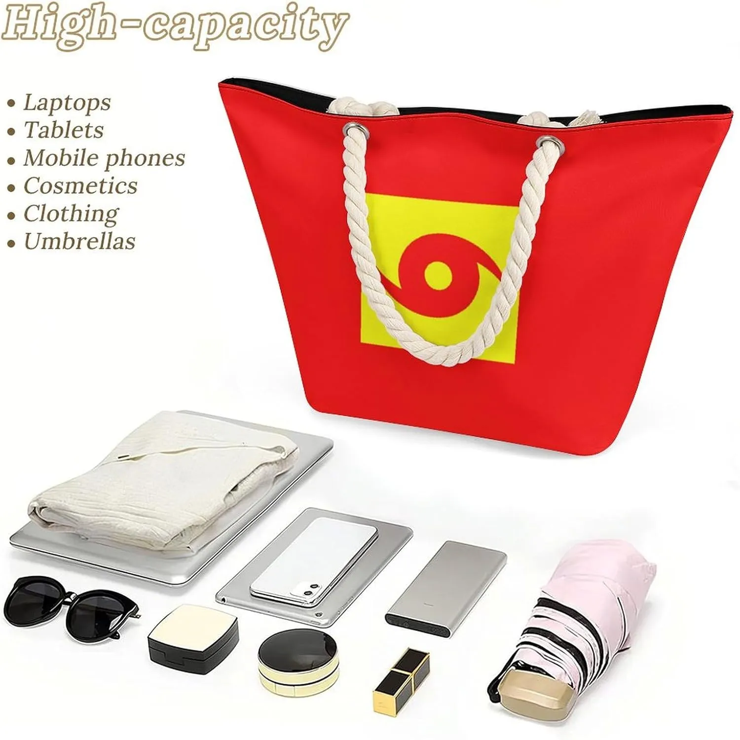 Tote Bag Large Handles Beach Bag with Zipper for Shopping Groceries Travel Outdoors Swim Pool Bag