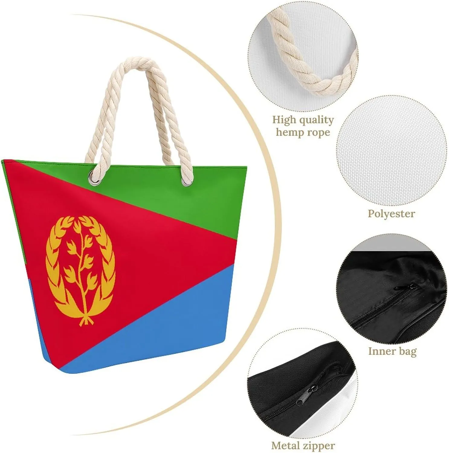 Tote Bag Large Handles Beach Bag with Zipper for Shopping Groceries Travel Outdoors Swim Pool Bag