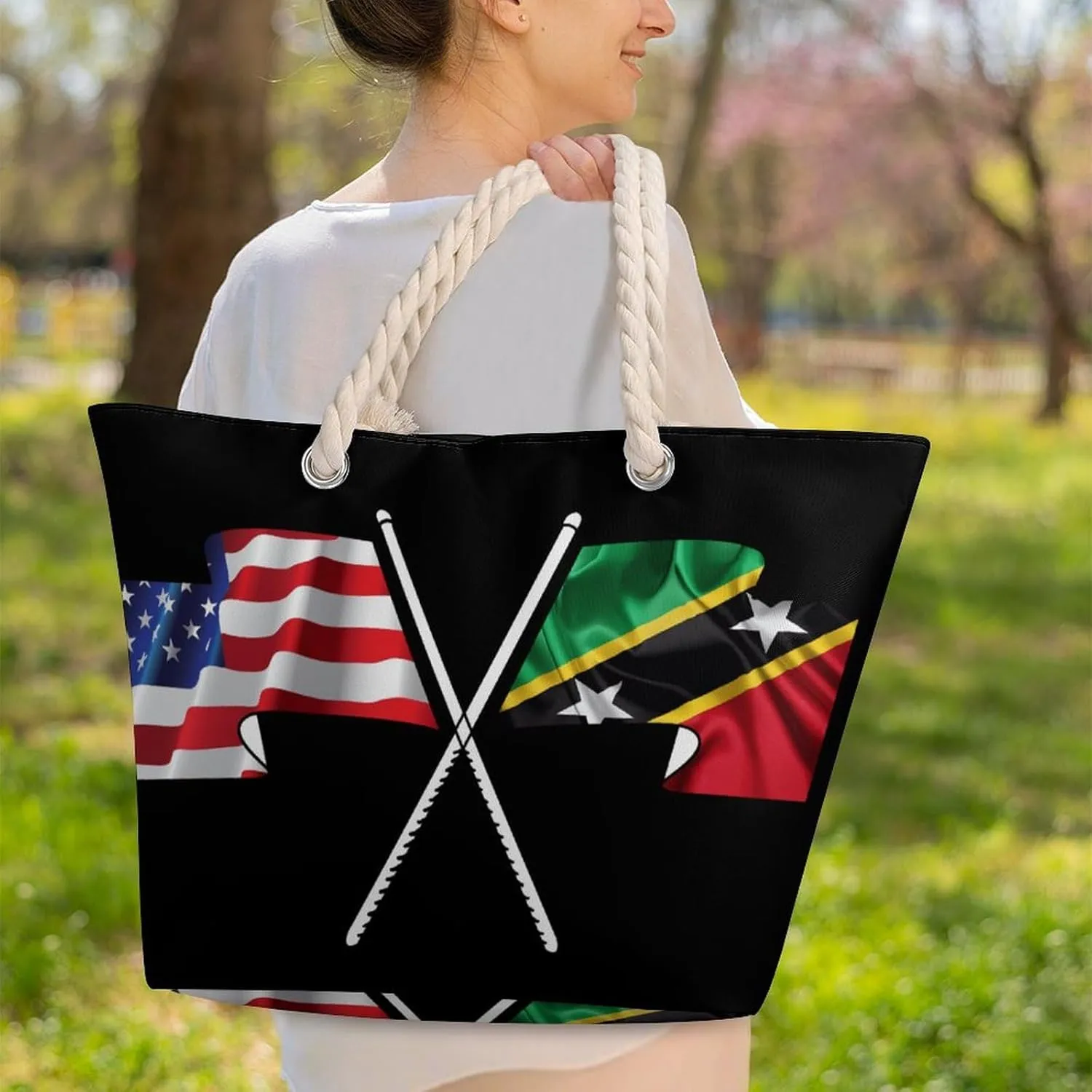 Tote Bag Large Handles Beach Bag with Zipper for Shopping Groceries Travel Outdoors Swim Pool Bag