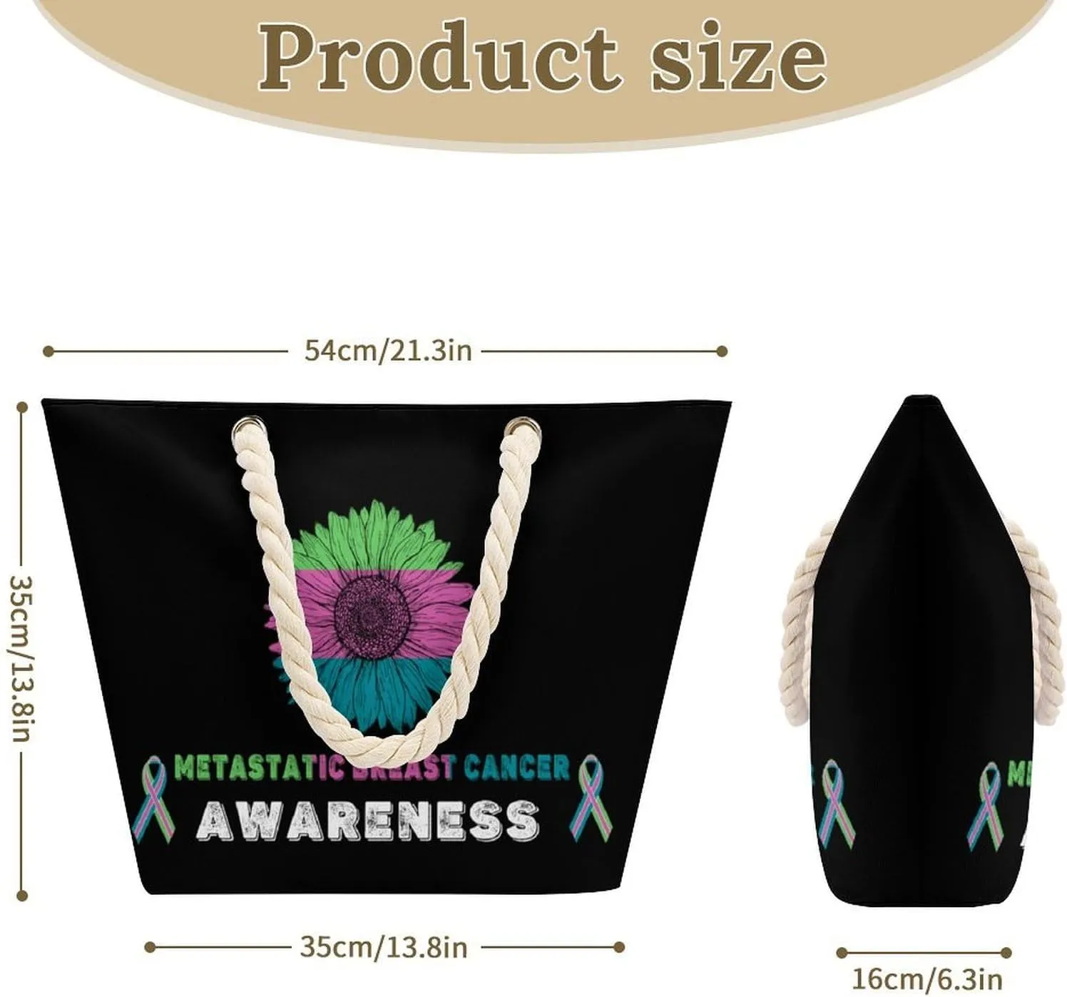 Tote Bag Large Handles Beach Bag with Zipper for Shopping Groceries Travel Outdoors Swim Pool Bag