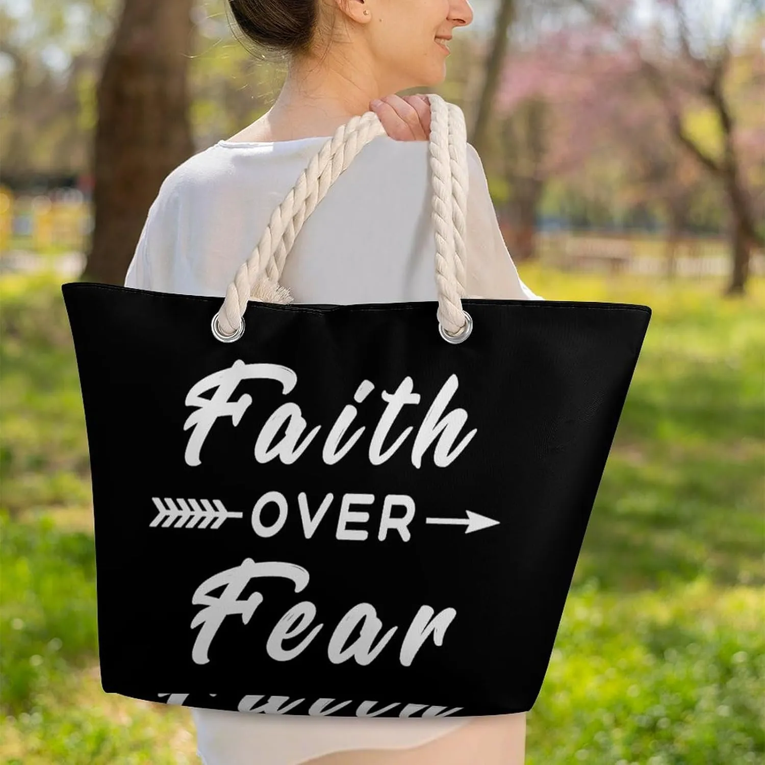 Tote Bag Large Handles Beach Bag with Zipper for Shopping Groceries Travel Outdoors Swim Pool Bag