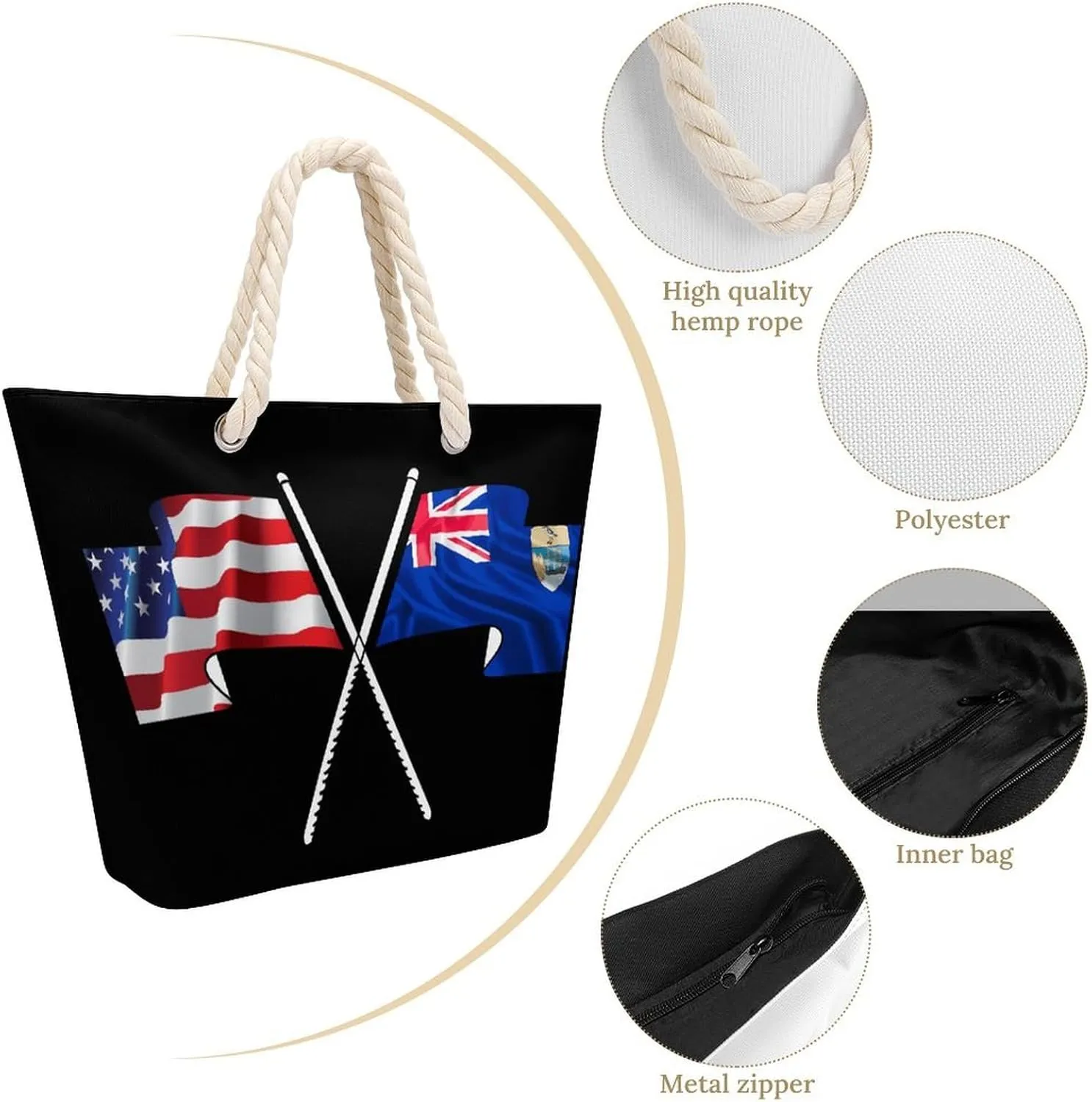 Tote Bag Large Handles Beach Bag with Zipper for Shopping Groceries Travel Outdoors Swim Pool Bag