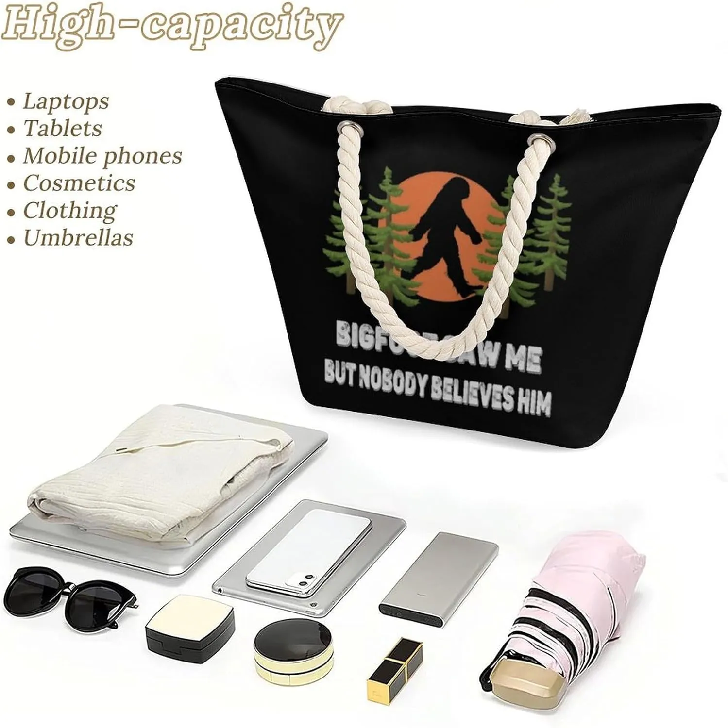 Tote Bag Large Handles Beach Bag with Zipper for Shopping Groceries Travel Outdoors Swim Pool Bag