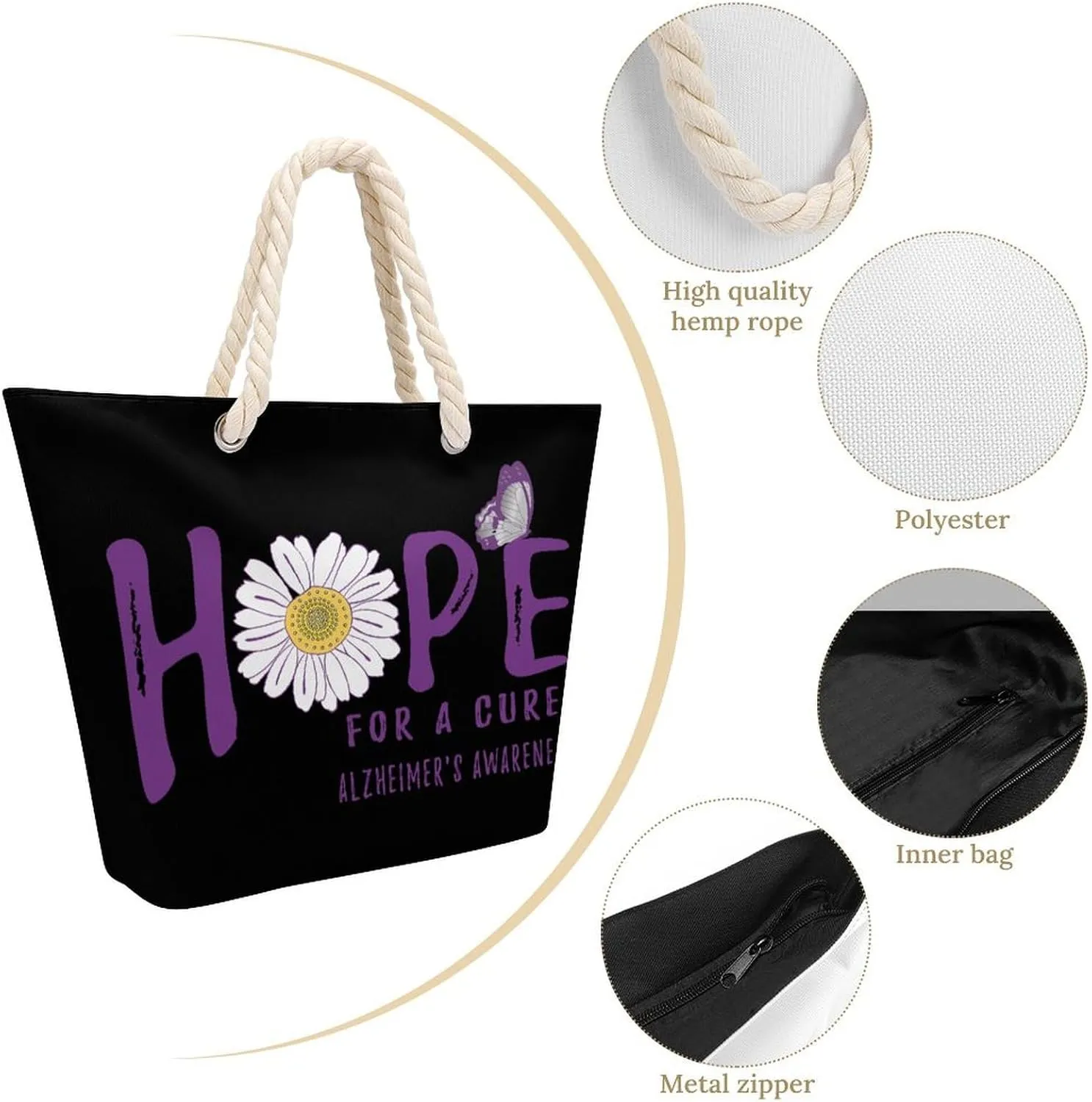 Tote Bag Large Handles Beach Bag with Zipper for Shopping Groceries Travel Outdoors Swim Pool Bag
