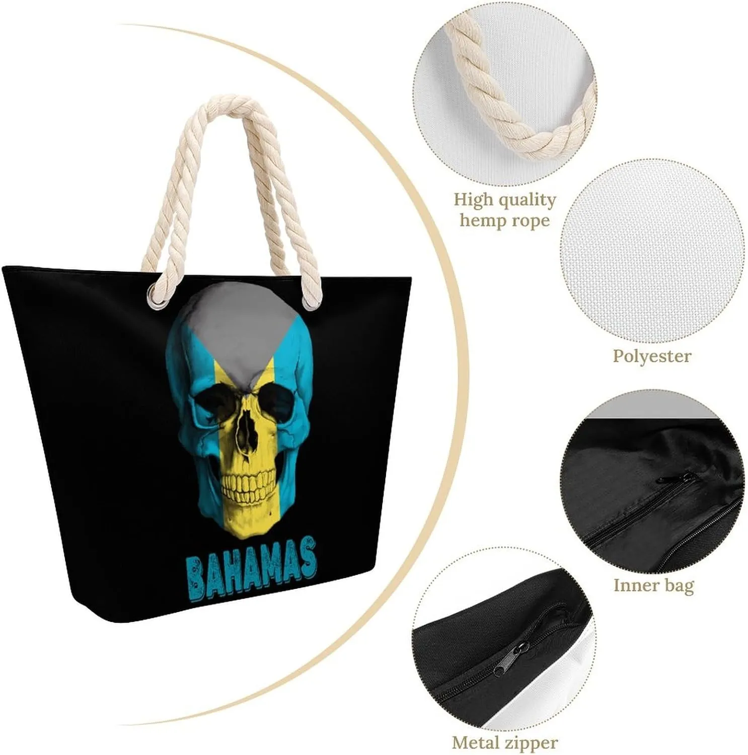 Tote Bag Large Handles Beach Bag with Zipper for Shopping Groceries Travel Outdoors Swim Pool Bag