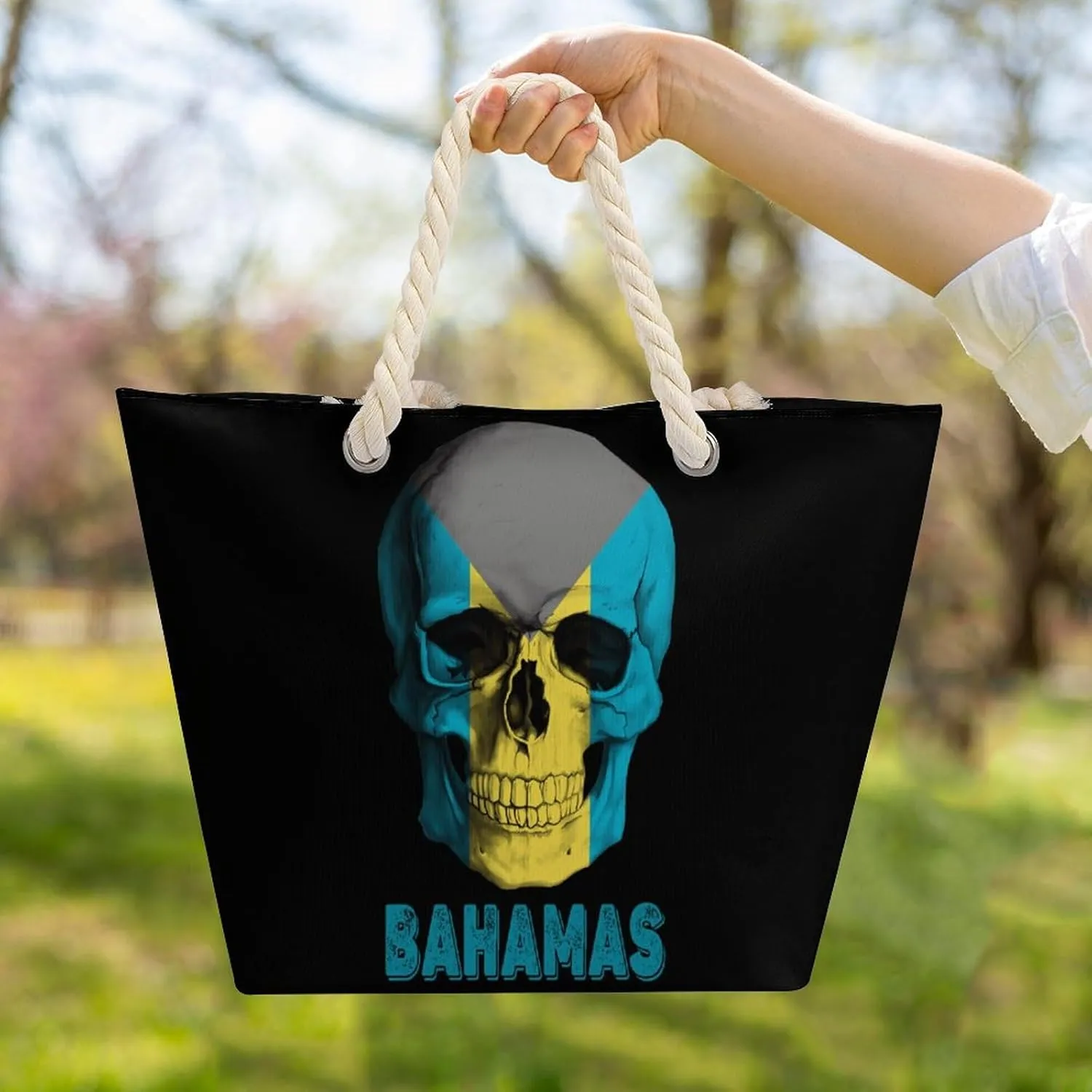 Tote Bag Large Handles Beach Bag with Zipper for Shopping Groceries Travel Outdoors Swim Pool Bag
