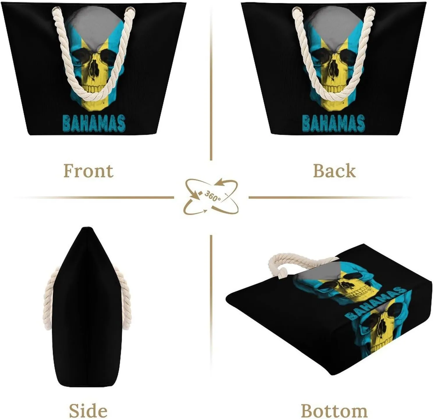Tote Bag Large Handles Beach Bag with Zipper for Shopping Groceries Travel Outdoors Swim Pool Bag