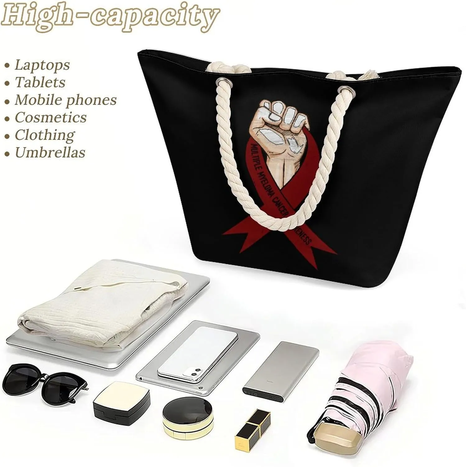 Tote Bag Large Handles Beach Bag with Zipper for Shopping Groceries Travel Outdoors Swim Pool Bag