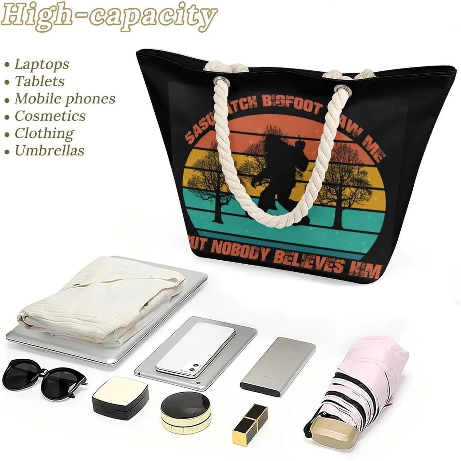 Tote Bag Large Handles Beach Bag with Zipper for Shopping Groceries Travel Outdoors Swim Pool Bag
